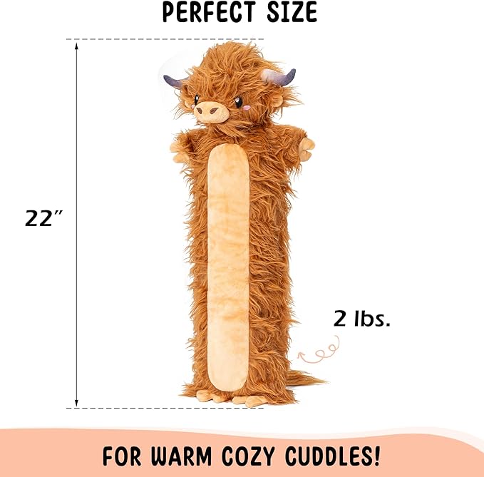 Brown Highland Cow Microwavable & Weighted Stuffed Animals - Unscented Heatable Plush Doll, Cute Cow Plush Toys Gifts for Girls Boys and Kids, Happy Fuel