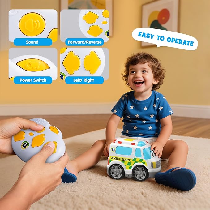 Ambulance Toys for Kids 3-8 Year Old Remote Control Car for Toddlers 1-3 Durable RC Medical Transport Emergency Rescue Vehicle with Light & Siren Sound Effects 2.4G Cartoon Cars