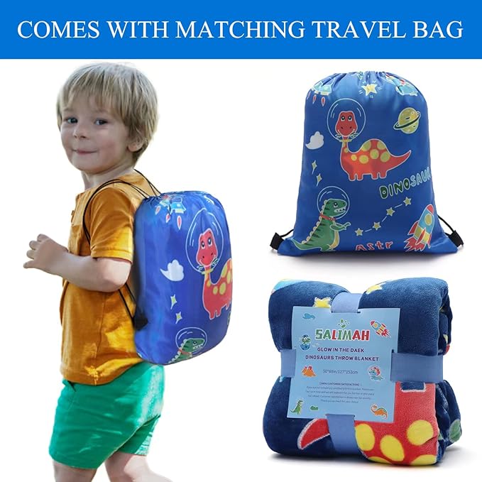 SALIMAH Glow in The Dark Blanket Dinosaur Gifts for Girls, Toys for Girls Boys Age 2 3 4 5 6 7 8 9 10 Year Old, Soft Kids Blankets Gifts for Grandkids Teens for Christmas Birthday, 50"x60"