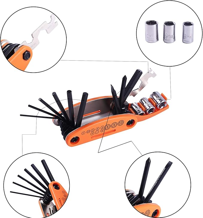 YBEKI 10-in-1 Bike Repair Kit with, 3-in-1 Tire Levers, Glueless Patches, Multifunctional Bone Wrench & Waterproof Saddle Bag | Compact Bicycle Multi-Tool Kit for Emergency Roadside Repairs