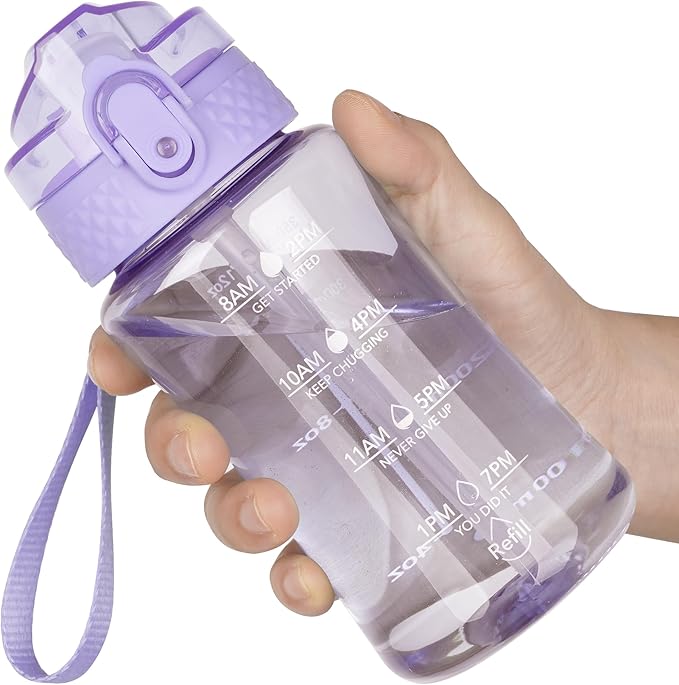 OLDLEY 12oz Kids Water Bottle for School - Motivational With Silicone Straw, Leak-Proof Tritan BPA-Free, Reusable for Girls Boys, Amethyst
