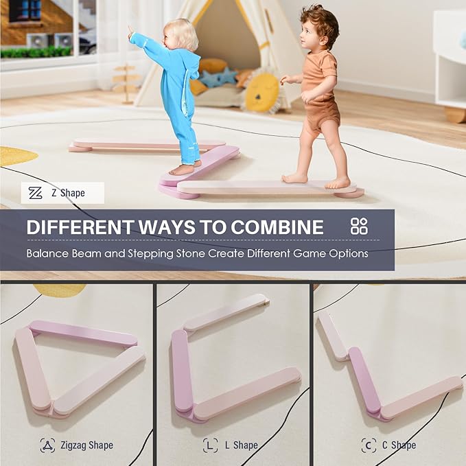 BlueWood Balance Beam for Kids 3-5, Toddler Sensory Wooden Toys and Stepping Stones, Build Coordination Gymnastics Obstacle Motor Skill for Kid