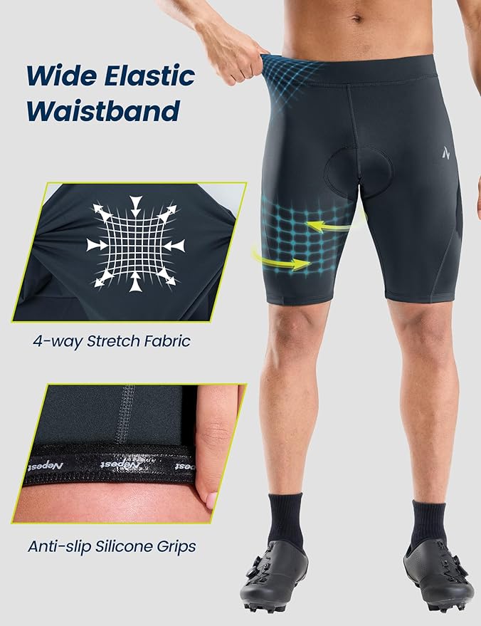 Nepest Men's Bike Shorts 4D Padded Cycling Road Biking Riding Biker Bicycle Mountain Cycle Shorts Zipper Pockets