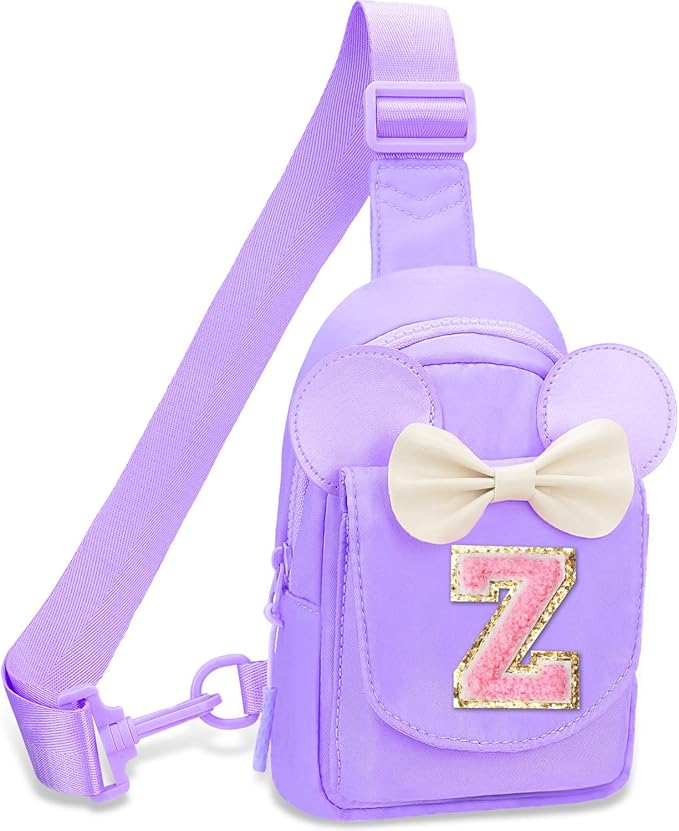 Girls Small Sling Bags for Kids - Girl Birthday Gifts for 3 4 5 6 7 8 9 10 Year Old Fanny Pack Belt Bag Personalized Small Initial Pink Sling Bag for Kid Girls Crossbody Bags Purse Purple Z