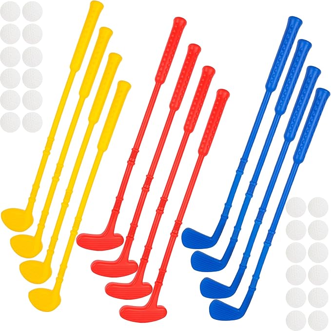 36 Pcs Toddlers Golf Set Plastic Mini Golf for Kids Include 12 Golf Clubs and 24 Balls for Indoor Outdoor Christmas Birthday Party Gifts, 3 Colors