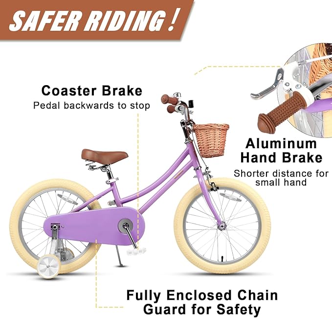 Petimini Girls Bike with Basket for 2-12 Years Old Kids, 12 14 16 18 20 Inch Bicycle with Bell Training Wheels Basket, Multiple Colors