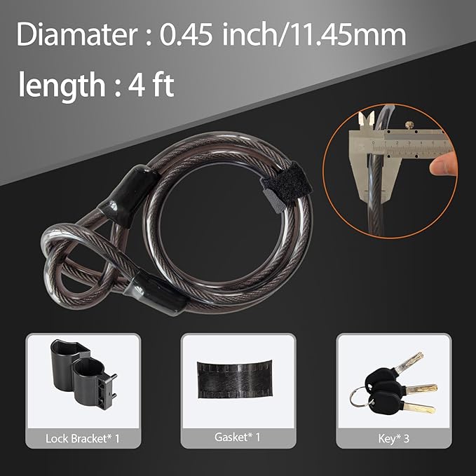 Bike U Lock Heavy Duty Anti Theft with 4ft Security Steel Cable-3 Keys and Mounting Bracket Included,Bicycle Locks Perfect for Road,Mountain,Scooter and Ebike