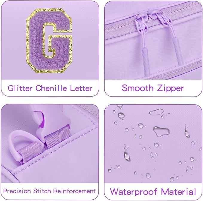 Initial Insulated Lunch Bag for Girls Kids, Back to School Gift, Reusable Leak-proof Lunch Box with Adjustable Strap for School Daycare Travel Picnic (Purple,G)