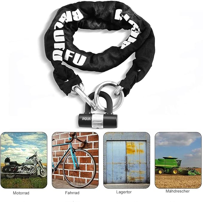 BIGLUFU Motorcycle Lock Chain Locks Heavy Duty 4ft Long, 15mm Cut Proof Square Chains, Ideal for Motorcycles, Bikes, Generator, Gates, Bicycle, Scooter