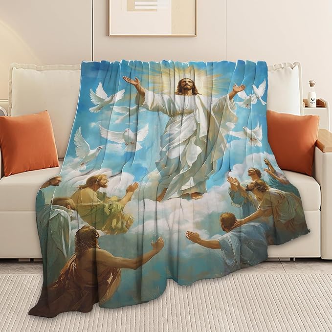 Jesus Blanket Christian Faith Religious Bible Verse Inspirational Scripture Throw Catholic Spiritual Gifts for Adults Women Men Kids Girls Boys Plush Fuzzy Fleece Blanket Decor 40''X50''