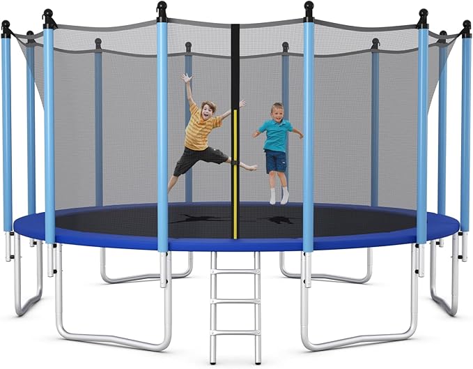 Giantex Trampoline for Kids Adults, ASTM Approved 8 10 12 14 15 16Ft Big Trampoline with Ladder, Thickness Steel Pipes Wear-Resistant All Weather Outdoor Large Recreational Trampoline with Net