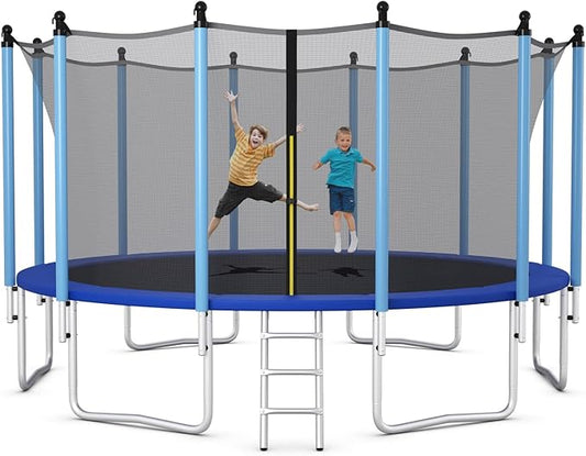 Giantex Trampoline for Kids Adults, ASTM Approved 8 10 12 14 15 16Ft Big Trampoline with Ladder, Thickness Steel Pipes Wear-Resistant All Weather Outdoor Large Recreational Trampoline with Net