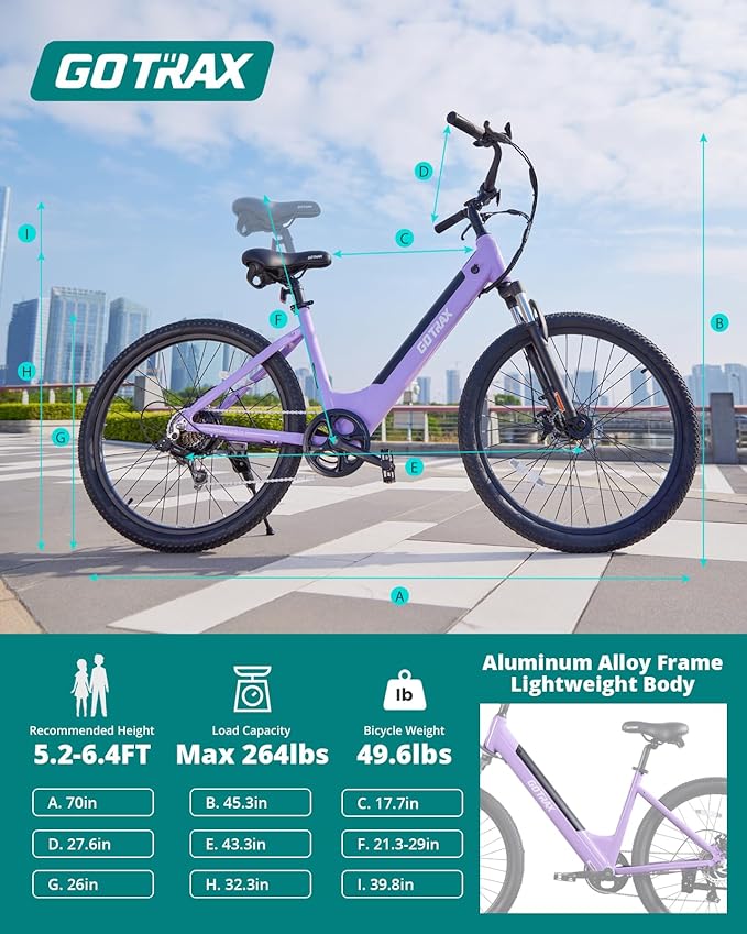 Gotrax Dolphin 26" Electric Bike, Max Range 30Miles(Pedal-assist1) & 20Mph Power by Peak 500W, 5 Pedal-Assist Levels & Front Suspension, 7-Speed&Boost Mode, City E-Bike for Adult, Step-Thru Bicycle