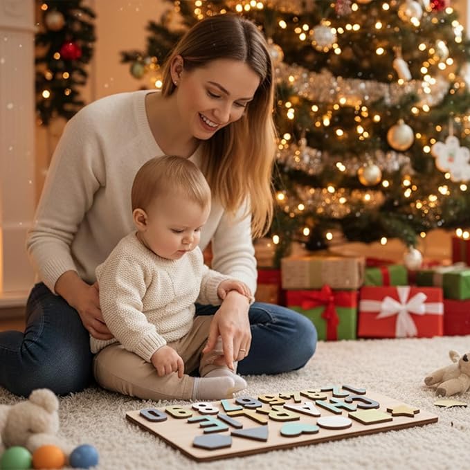 Name Puzzle for Kids Personalized Baby Gifts Wooden Toys Puzzles for Toddlers 1-3 Shapes Number Puzzle Educational Learning Toys Customized for Boys Girls First Birthday