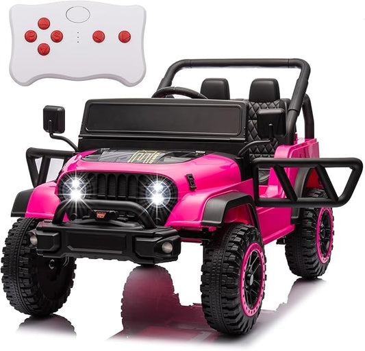 POSTACK 24V Ride On Car with Remote Control, 1 Seater 2WD Battery Powered Ride On UTV Toys for Toddlers Boys Girls, Off Road Electric Vehicle to Drive w/Bluetooth, LED Lights, Rose Pink