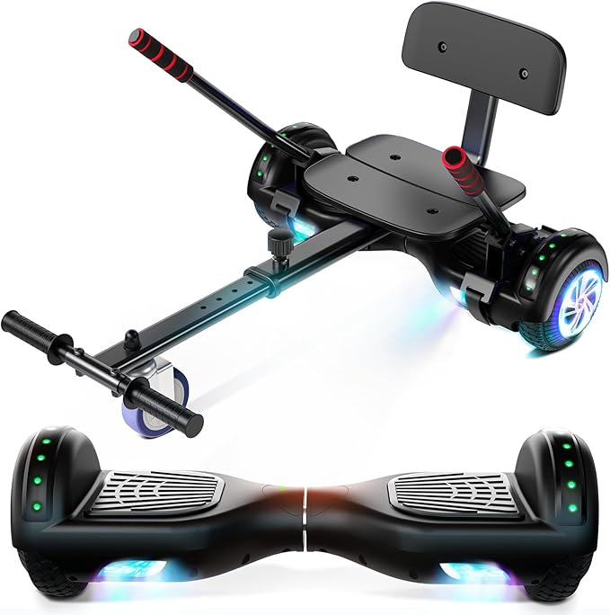 Scooter with Seat Attachment for Kids Adults, 6.5'' 8.5''Balancing Scooter with Bluetooth Speakers & Colorful LED Light with Kart