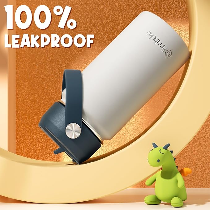 Fimibuke Kids Insulated Water Bottle, 14oz BPA FREE Double Wall Vacuum Tumbler 18/8 Stainless Steel Leak Proof Kids Cups with Straw Metal Water Bottle for School Boys Girls (2 Pack, Coastal)