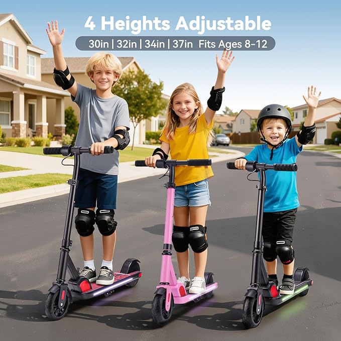 Caroma Electric Scooter for Kids Ages 6-14, 150W/180W Motor,10 MPH Max Speed & 7 Miles,Adjustable Height & Speed,Colorful Lights,LED Display,Foldable Kids Electric Scooter 132 Lbs Max Load