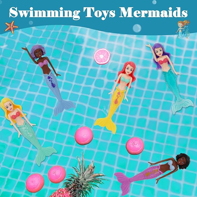 10 Pack Dive Mermaids Underwater Diving Pool Toys Mermaids Bath Toys Sinking Toys Swimming Pool Games for Toddlers Kids Girls Ages 3-12 (Black & White)