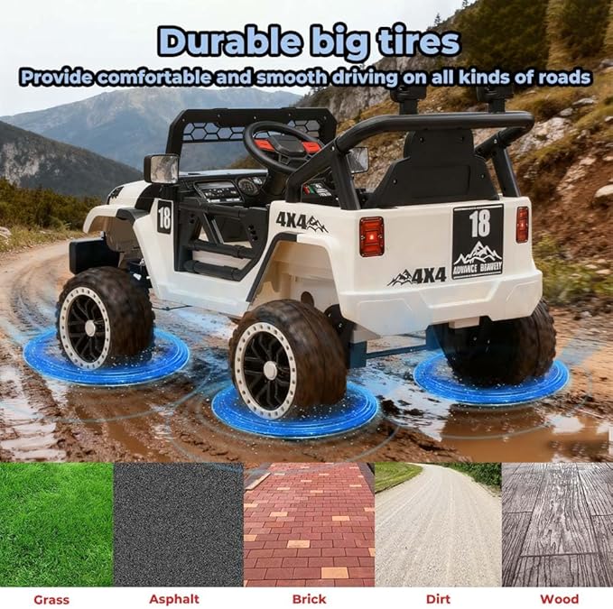 12V Kids Car, 4x4 Electric Car for Kids with Remote Control, LED Headlights & Music, Ride-On Truck Toy Gift for Boys Girls 3-8 Years (Storm Black & White)