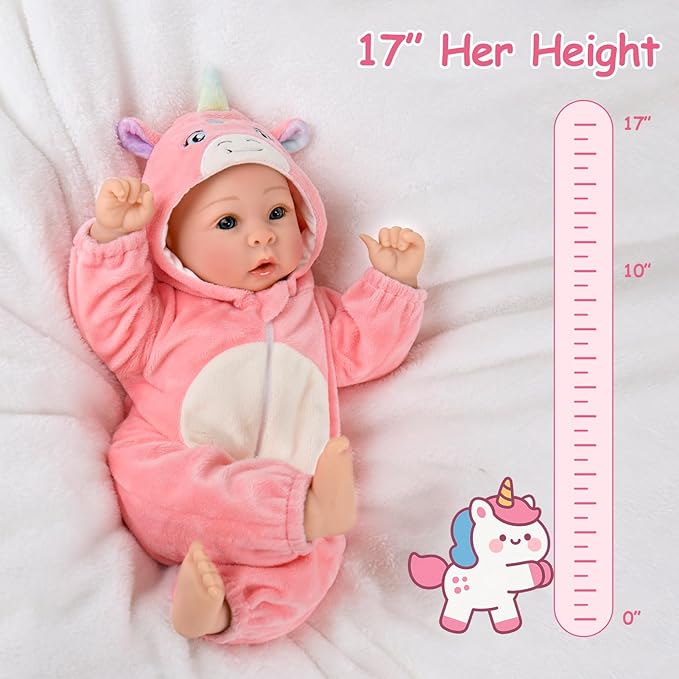 Aori 17 Inch Baby Dolls Realistic Doll with Ultra Real Life Soft Body & Pink Outfits for Girls 3+ | Pretend Play, Dress Up, Nursery Decor