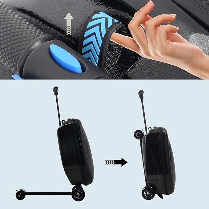 20" Scooter Suitcase for Kids, 2-in-1 Ride On Luggage with Wheels for Boys & Girls Ages 4-15, Foldable Hardshell Carry On Lightweight Travel Suitcase for Airplane