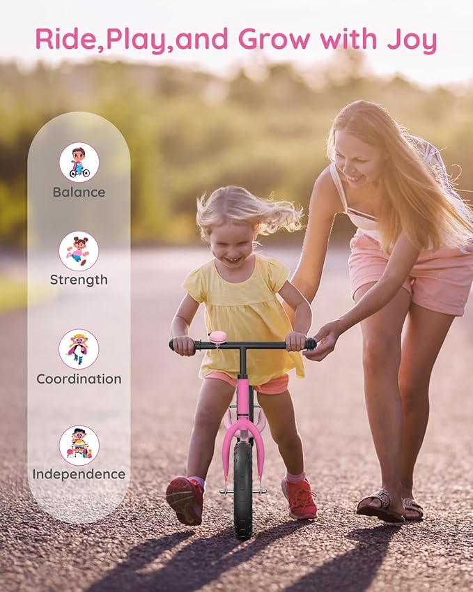 Lilian&Gema Toddler Balance Bike Colorful Lighting, 12'' Kids Balance Bike for 2-5 Years Old with Adjustable Seat & Handlebar, Toddler Gift Bike Suitable for Boys and Girls Ages 2 3 4 5