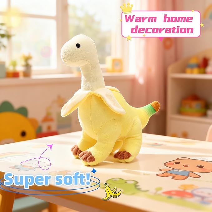 11'' Banana Dinosaur Plush Toy, Yellow Dinosur Stuffed Animal, Soft and Creative Hybrid Design, for Kids and Friends, Ideal for Birthdays, Christmas, Children's Day