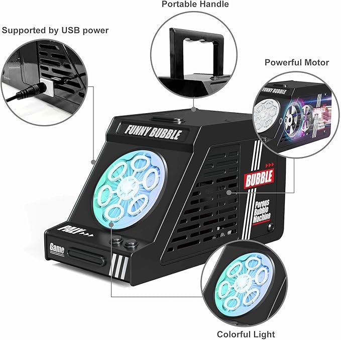 2PCS Bubble Machine,Automatic Bubble Blower Operated by Plugin or Rechargeable Batteries,Big Bubbles Toys for Kids,Weddings Gifts Party Favors (Black+Black)