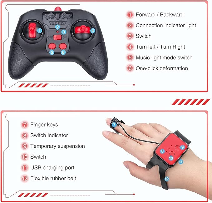 1:12 Gesture Sensing RC Stunt Car, 2-in-1 Hand Controlled Remote Control Twist Cars with Light & Music, 4WD 360° Rotate Transform Drift, Gifts for 6-8-12 Kids Age 6 7 8 9 10 11 12 Yrs Old‌