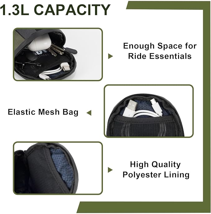 Desing Wish Compact Bike Saddle Bag Water-resistant Bicycle Saddle Bag Reflective Cycling Under Seat Pouch Seat Pack for Mountain/Road Bikes (Green)