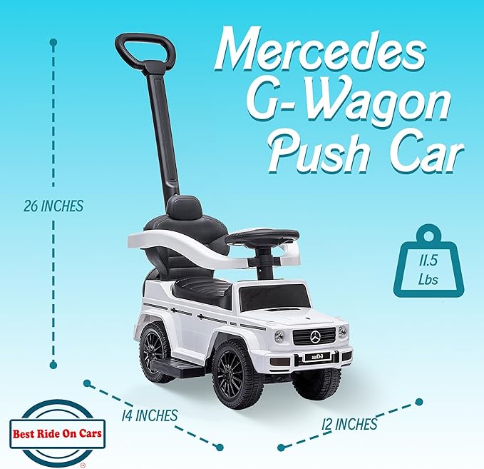Best Ride On Cars Kids Outdoor Stroller Mercedes G-Wagon for Toddlers 1 to 3 Years Old with Music, Horn Sounds, and Handle, White