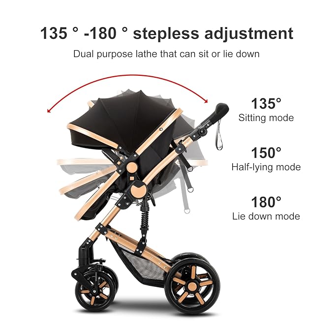 2 in 1 Baby Stroller with Bassinet Mode, Reversible Infant Buggy, Newborn Travel Stroller, One-Click Folding, Convertible Toddler Standard Pram Carriage (2US588-GREY)