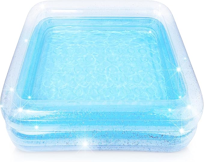 ArtCreativity Sparkly Inflatable Kiddie Pool with 3 Levels, Transparent Blow Up Pool for Kids with Silver Glitter and Cushioned Bottom, Easy to Inflate Outdoor Pools for Backyard, Summer Toys for Kids