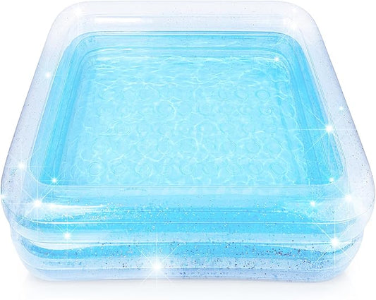 ArtCreativity Sparkly Inflatable Kiddie Pool with 3 Levels, Transparent Blow Up Pool for Kids with Silver Glitter and Cushioned Bottom, Easy to Inflate Outdoor Pools for Backyard, Summer Toys for Kids