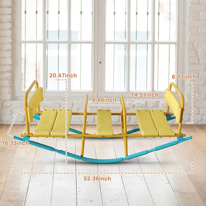360 Degree Rotation Seesaw Swivel Teeter-Totter, 2/3/4 Seats Sit and Spin Outdoor Playground Equipment for Kids, Toddlers, Boys, Children (Yellow-3 Seats)
