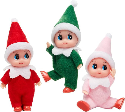 JOYIN Christmas 3PCS Tiny Elf Doll Christmas with 1 red,1 Green and 1 Pink elf Doll,Holiday Decoration Accessories Tiny Gift for Girls Boys Kids Adults