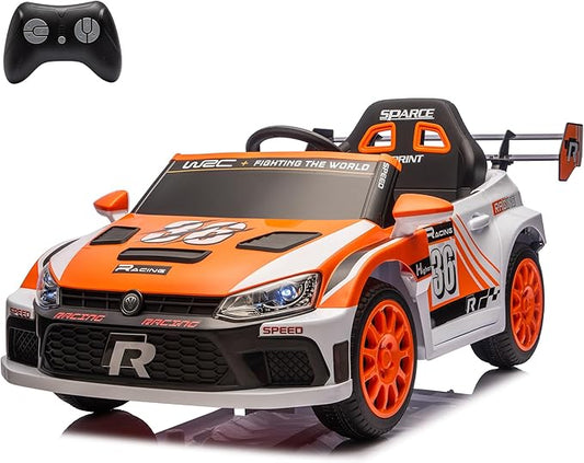 Kids Ride on Car with Parent Remote Control,12V Battery Powered Electric Vehicles for Kids Ages 3-8,Powerful Motor 3-Speed Sports Car Ride-on Toys w/Music,LED Lights,Suspension System (Orange)