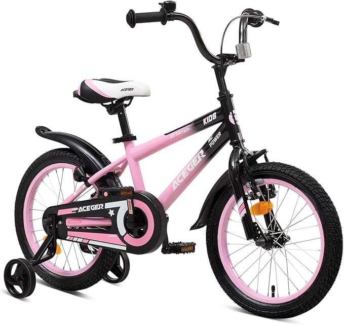 ACEGER Simon Kids Bike for Boys Girls Toddlers, Unisex for Aged 3-13 Years, 12 14 16 18 Inch Children Bicycle with Training Wheels, 20 Inch Bike with Kickstand