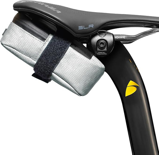 Signature Bike Saddle Bag – Sterling Silver | 0.5L Bike Seat Bag (3" x 5.25" x 2") | Water-Resistant Ripstop, Waterproof Zipper, Internal Pocket | Durable Under Seat Storage