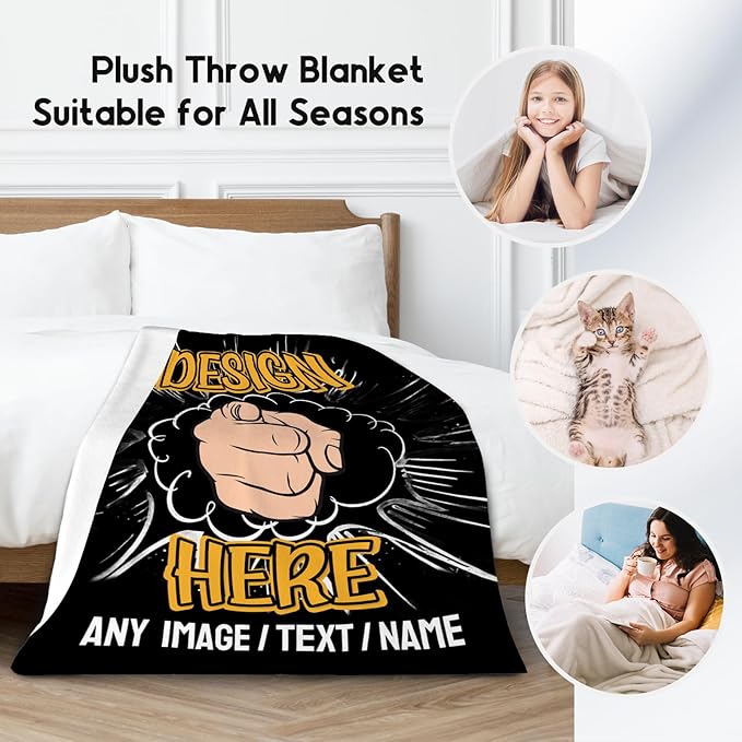 Personalized Photos Blanket - Custom Picture Blankets Gifts for Men Boys Teens - Cozy Fleece Throw for Couch, Office - 4 Sizes
