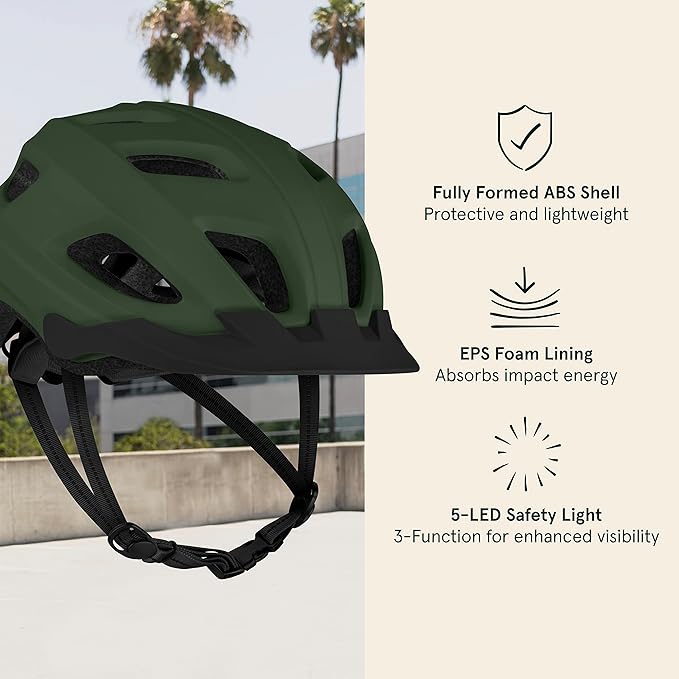 Retrospec Lennon Bike Helmet with LED Safety Light Adjustable Dial & Removable Visor