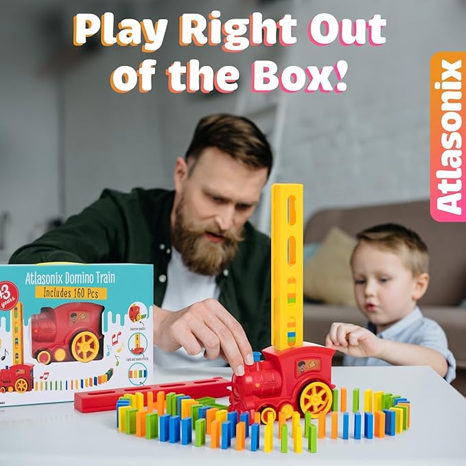 Atlasonix Domino Train for Kids - Dominos for Kids - Train Toys for Toddlers 3-5, Automatic Domino Laying Toy Set (300, 220,160 Blocks) with Colorful Dominos - Montessori STEM Toy
