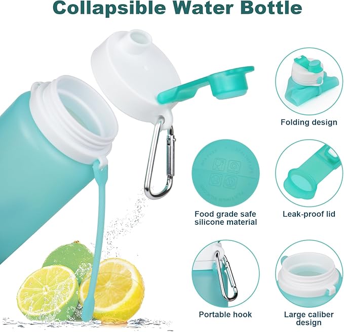 PLTCAT Collapsible Foldable BPA Free Reusable Lightweight Leak-Proof Travel Silicone Water Bottle for Travel, Gym, Hiking, Office, Camping