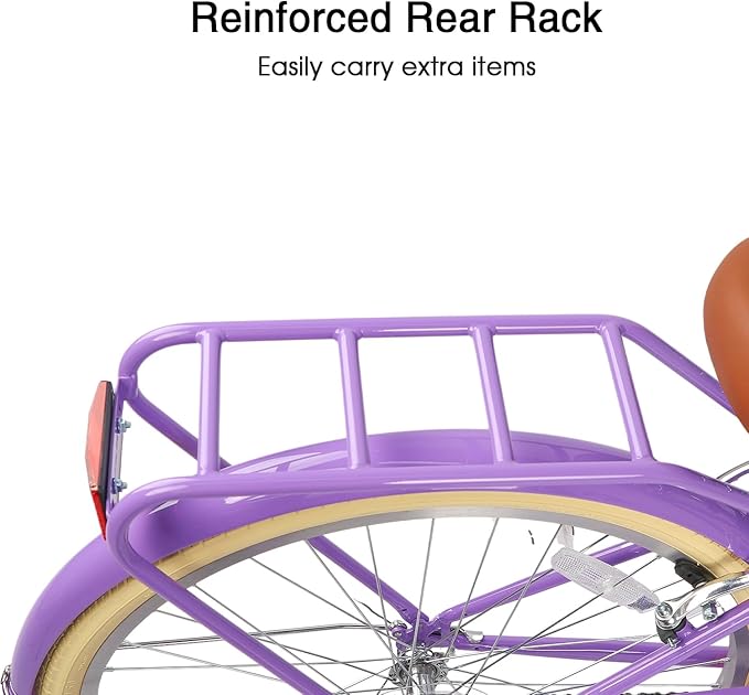 Glerc 20 24 26 Inch Beach Cruiser Bike, 6-Speed Hybrid City Bicycle for Girls Youth and Over 6 Years Old, Missy Bike with Wicker Basket & Lightweight, Multiple Colors