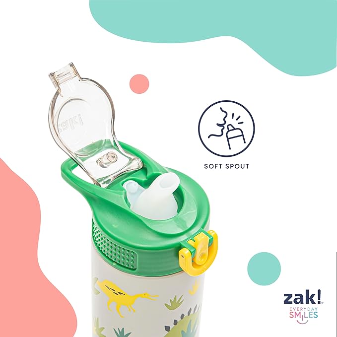 Zak Designs Disney Princess Kids Water Bottle For School or Travel, 14oz Stainless Steel Water Bottle With Straw, Handle, and Leak-Proof, Pop-Up Spout Cover (Ariel, Moana, Snow White, Tiana)