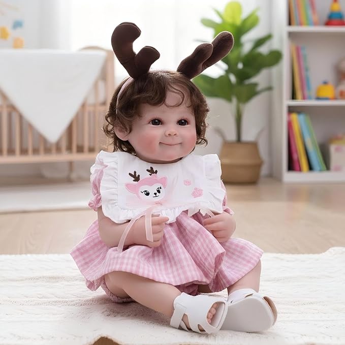 Smiling Reborn Baby Doll, 22-Inch Vinyl Realistic Newborn Baby Doll with Hand-Rooted Hair for 3+ Ages, Gifts, Collect