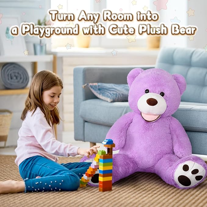MorisMos Giant Teddy Bear, 39inch Large Stuffed Animals with Big Footprints Plush Stuffed Bears Gift for Kids, Purple