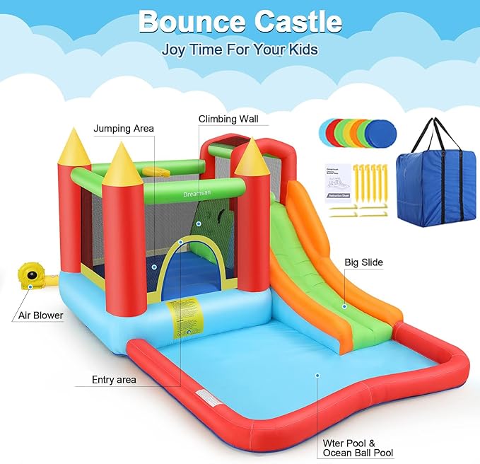 AKEYDIY Inflatable Bounce House for Kid 3-12 Gifts |13 x 12ft Kids Bounce Castle Jump 'n Slide, Rocket Bouncer W/Long Slide,Climb&Jump All-in-one Bounce House for Indoor Outdoor Party
