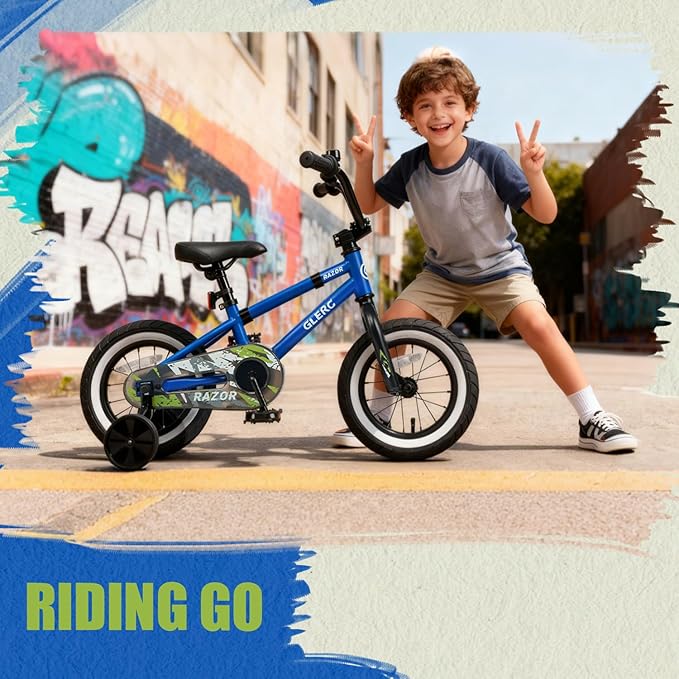 Glerc Kids Bike for Ages 1-8 Years Old, 12-16 Inch BMX Style Kids Bicycle with Training Wheels, Boys Bike for Children and Toddler, Multiple Colors